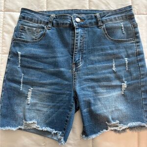 Ripped Blue Denim Shorts